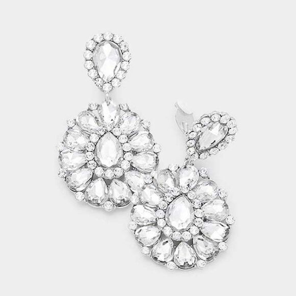 Crystal Clear Teardrop Cluster Statement Clip on Earrings NWT - Picture 1 of 5